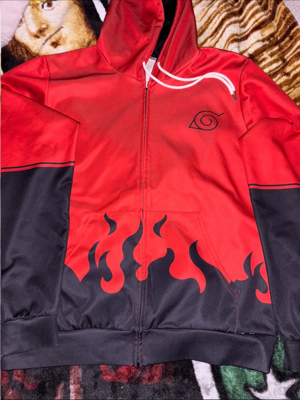 & Other Stories Red and Black Flame Zip Hoodie